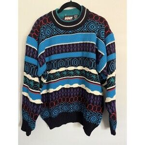 Vintage Knit Coogi Style sweater Lightning Bolt Crew Neck Multicolor Medium